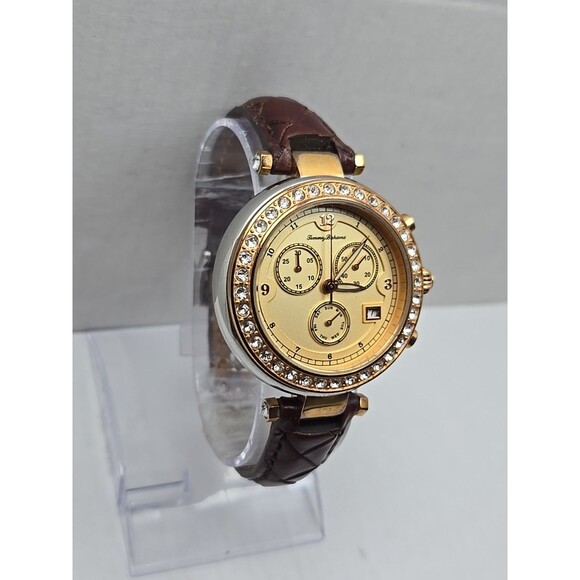 Tommy Bahama Womens Swiss Quartz Crystal Bezel Brown Leather Watch New Battery - Picture 3 of 13